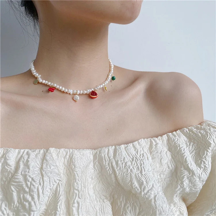 Freshwater Pearl Fruit Pendant Colorful Necklace