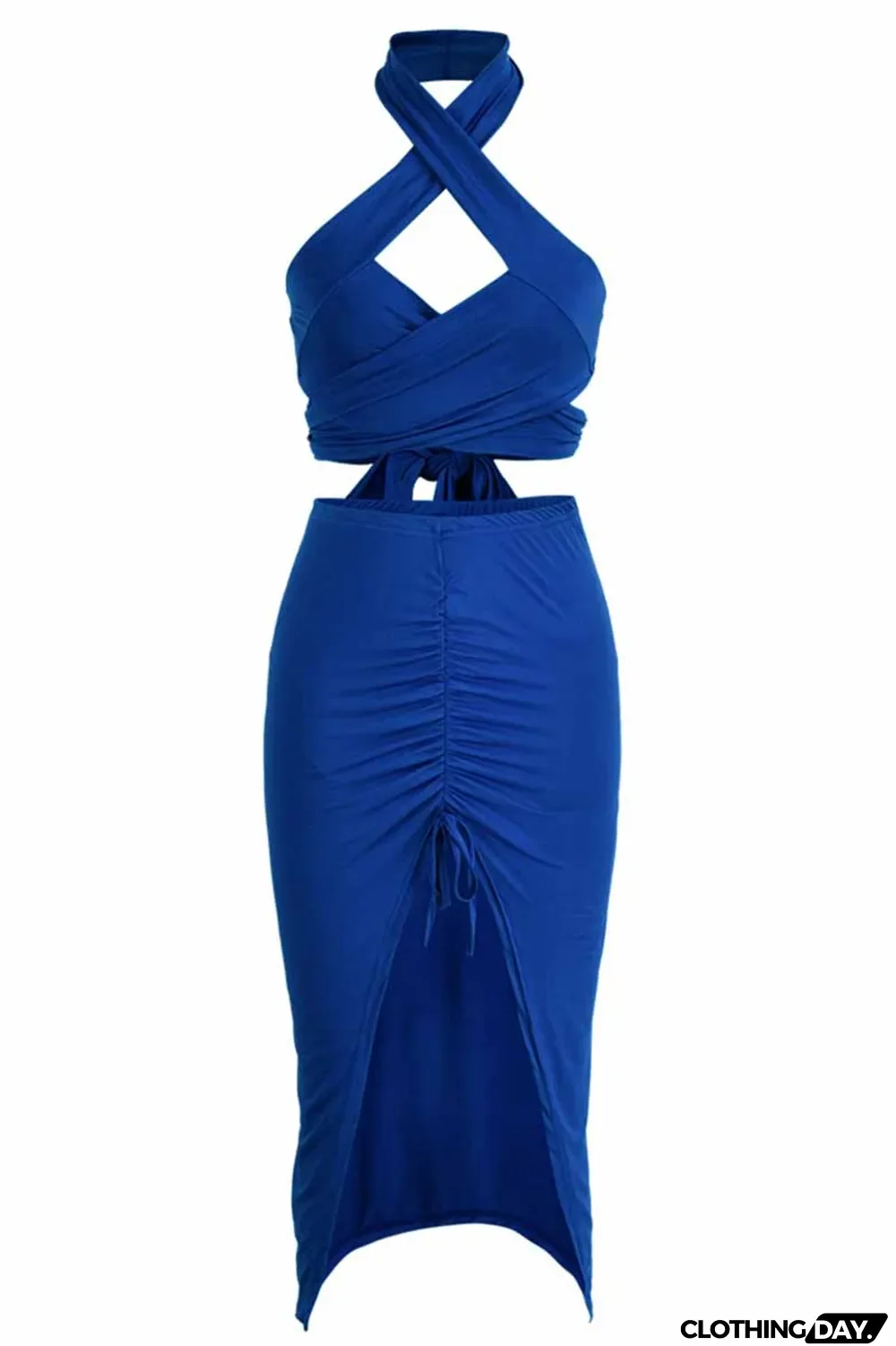 Green Fashion Street Print Patchwork Halter Sleeveless Two Pieces