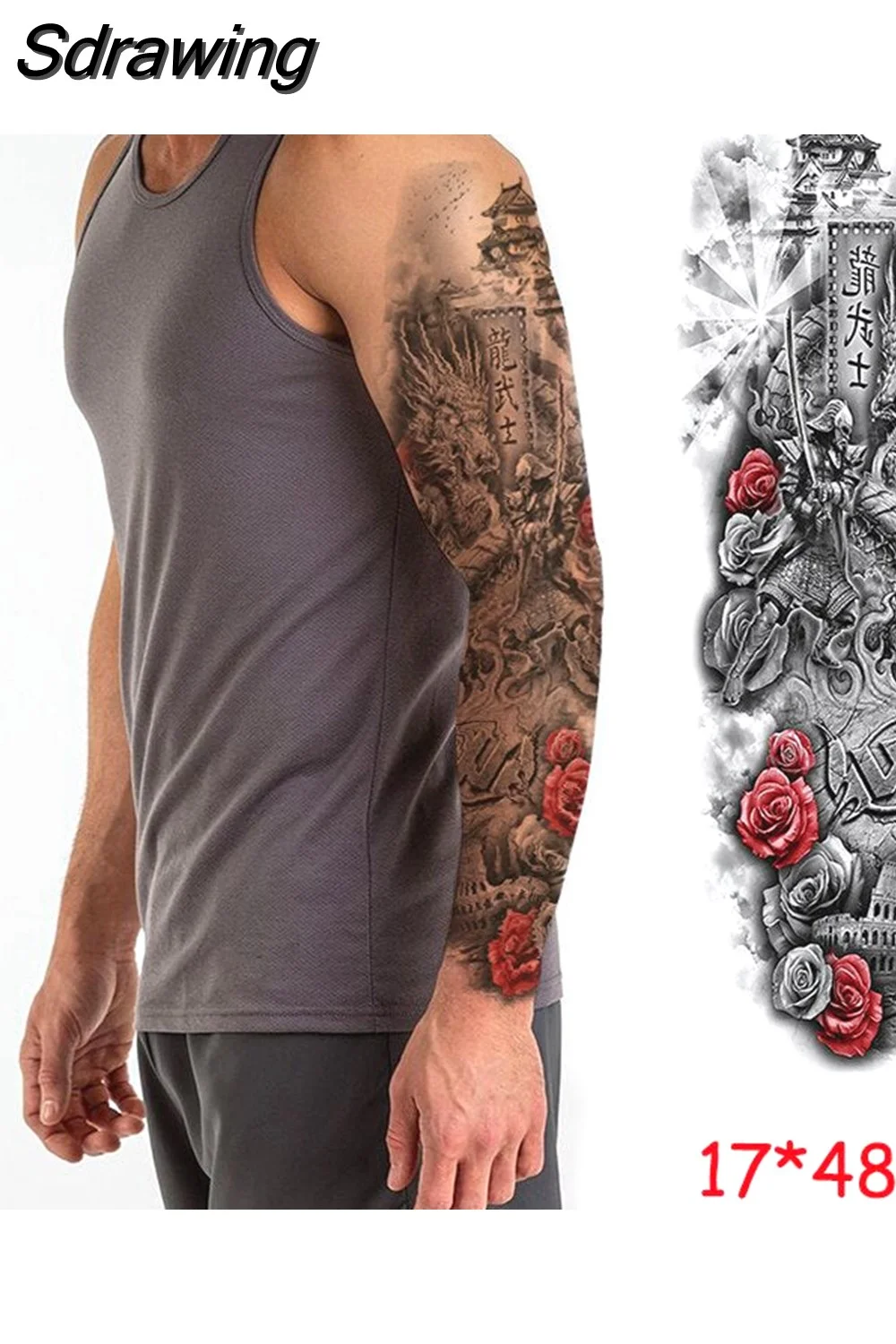 Sdrawing temporary tattoo sticker full arm lion king angel warrior lightning tree flower fake tatto flash tatoo to man woman 430-1