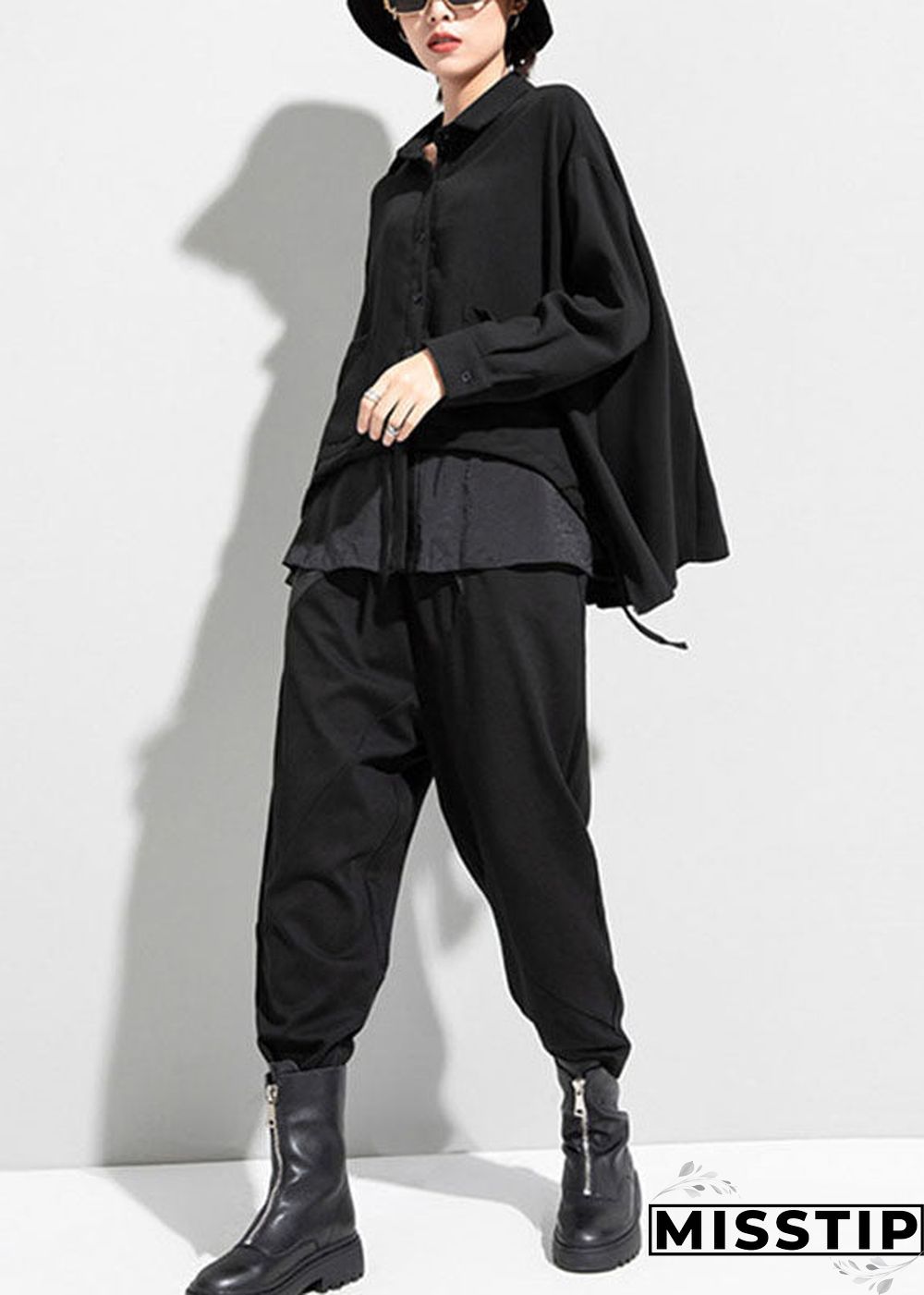 Boho Black Black Button asymmetrical design Fall Long sleeve Coat