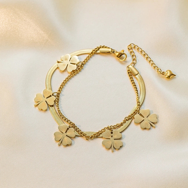 Casual Minimalist Eye Flower Butterfly Titanium Steel Zircon Bracelets In Bulk