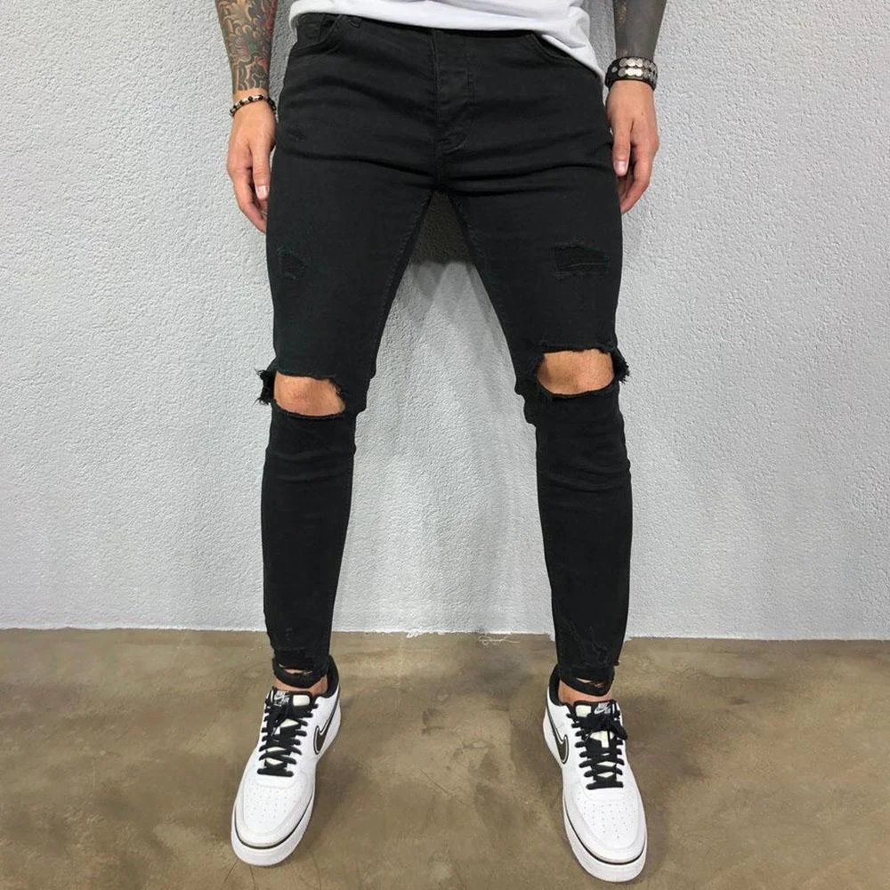 Fashion Ripped Holes Denim Pants Jeans
