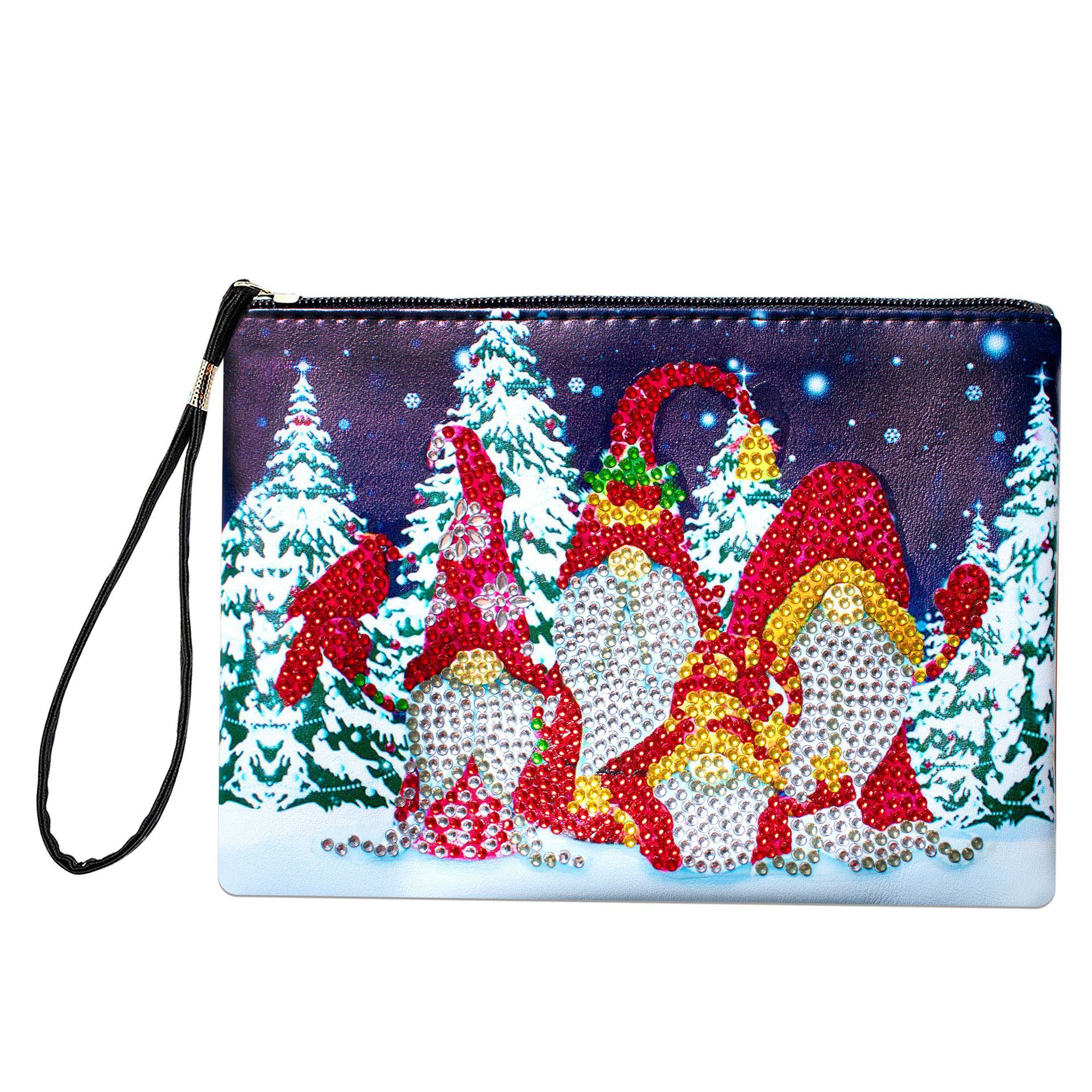 1 piece of 5D DIY diamond painted handbag makeup bag, Christmas themed handmade diamond art craft bag