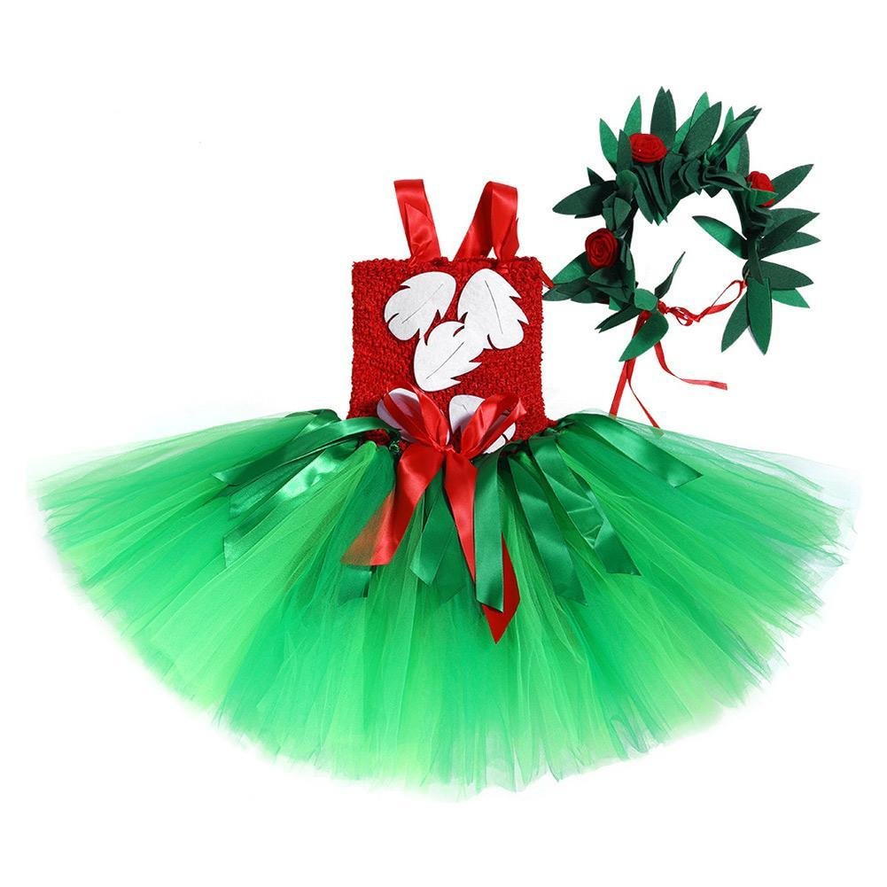Girls Tutu Dress Christmas Party Costumes Elf Cosplay Clothing Layered Dress