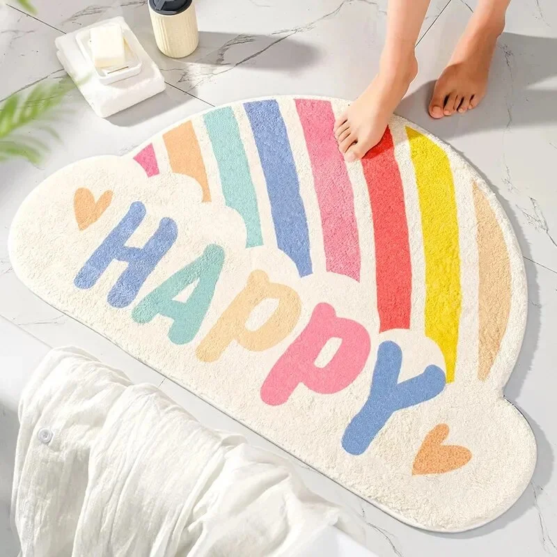 Sdrawing Pattern Bath Mat Soft Absorbent Non-Slip Shower Room Doormat Girls Room Cute Decoration Floor Rugs Modern Home Decor