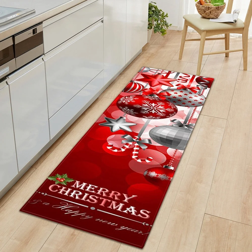 Christmas Kitchen Mat Rectangle Entrance Doormat Bedroom Home Floor Decoration Living Room Carpet Hallway Bathroom Anti-slip Rug
