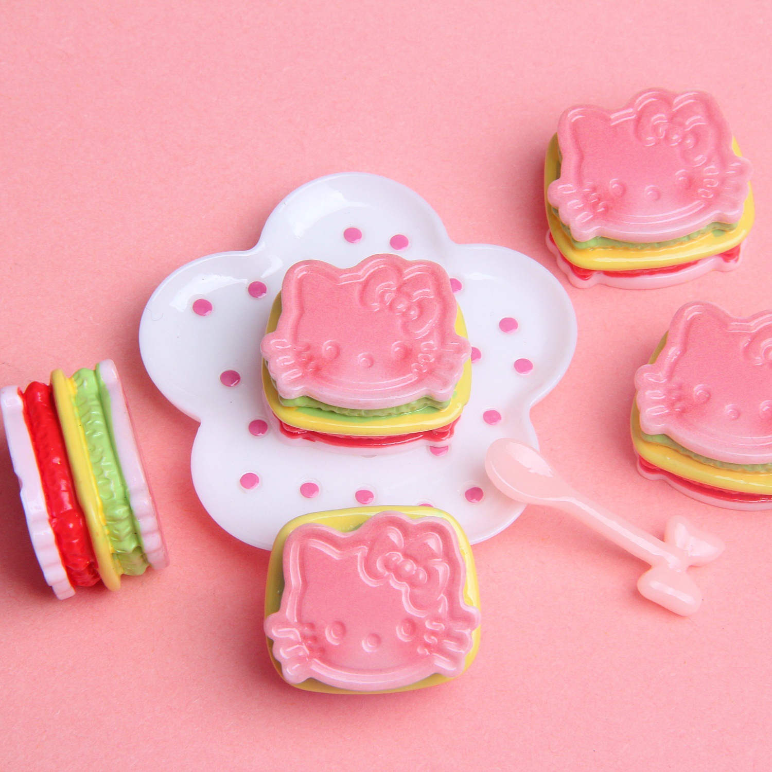 Mini Pink Cat Sandwich Resin Charm