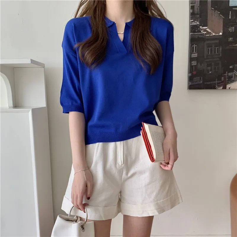 Athvotar Collared T-Shirts For Women's Summer New Korean Version Of Thin Ins Wind Korean Version Of Short-Sleeved Top Trend