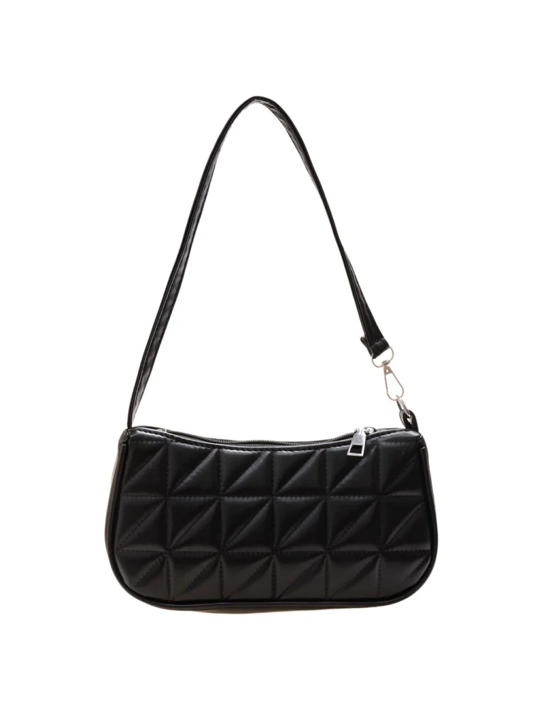 Retro Women Embossed Geometric PU Underarm Shoulder Bag Handbags (Black)