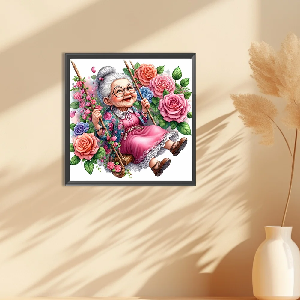 Diamond Painting - Full Round Drill - Swing Old Lady(Canvas|30*30cm)