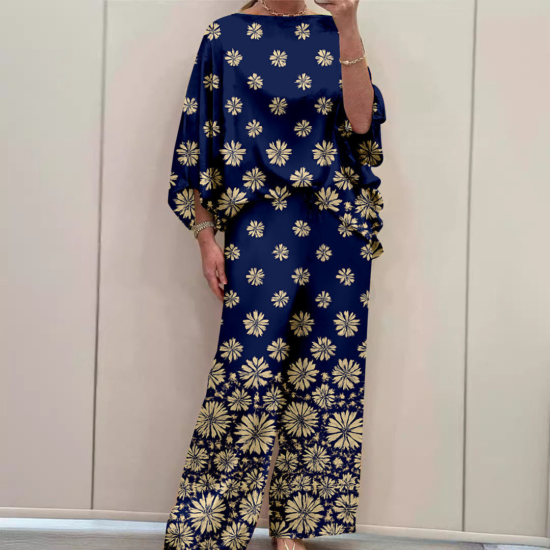 Women Long Sleeve V-neck Graphic Floral Printed Top