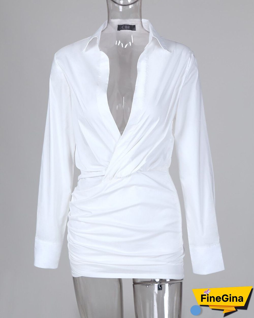 Deep V Neck Solid White Mini Dress