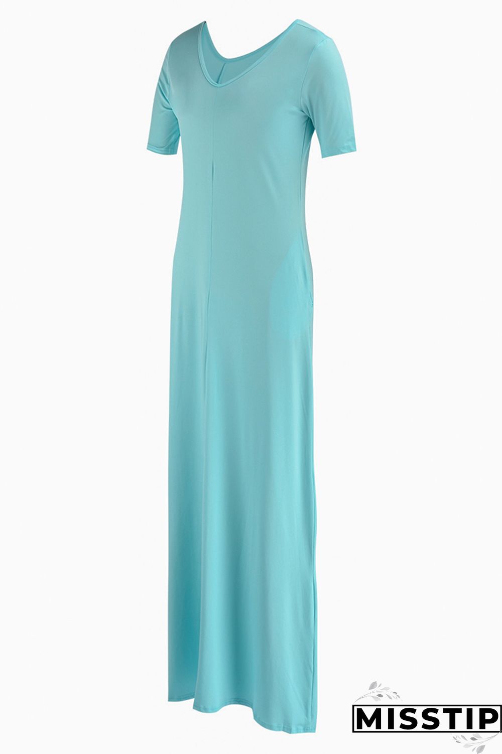 Black Fashion Casual Solid Basic V Neck Short Sleeve Dress