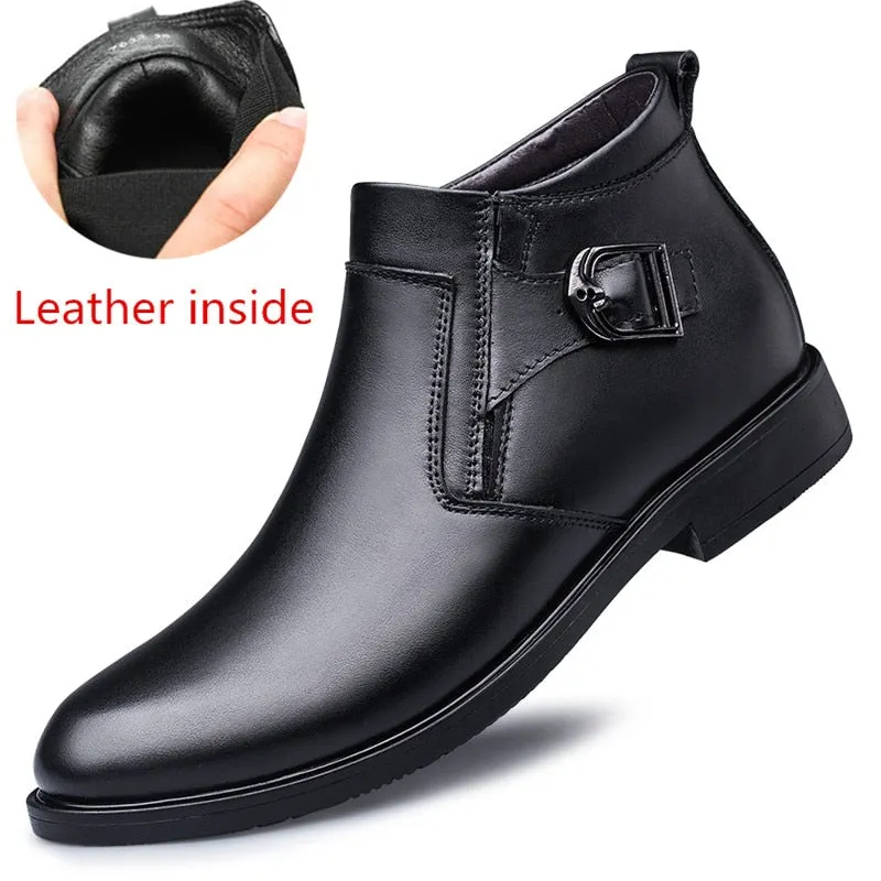 Retro Wrinkle 100% Genuine Leather Mens Chelsea Boots Original Designer Waterproof Ankle Boots Monk Strap Men Shoes Oxfords