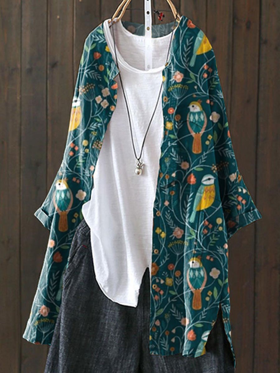 Women's Flower Print Loose Casual Top Jacket
