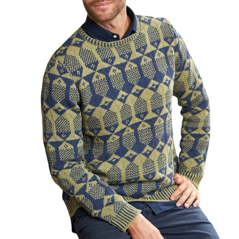 Retro Jacquard Long Sleeve Men's Sweater