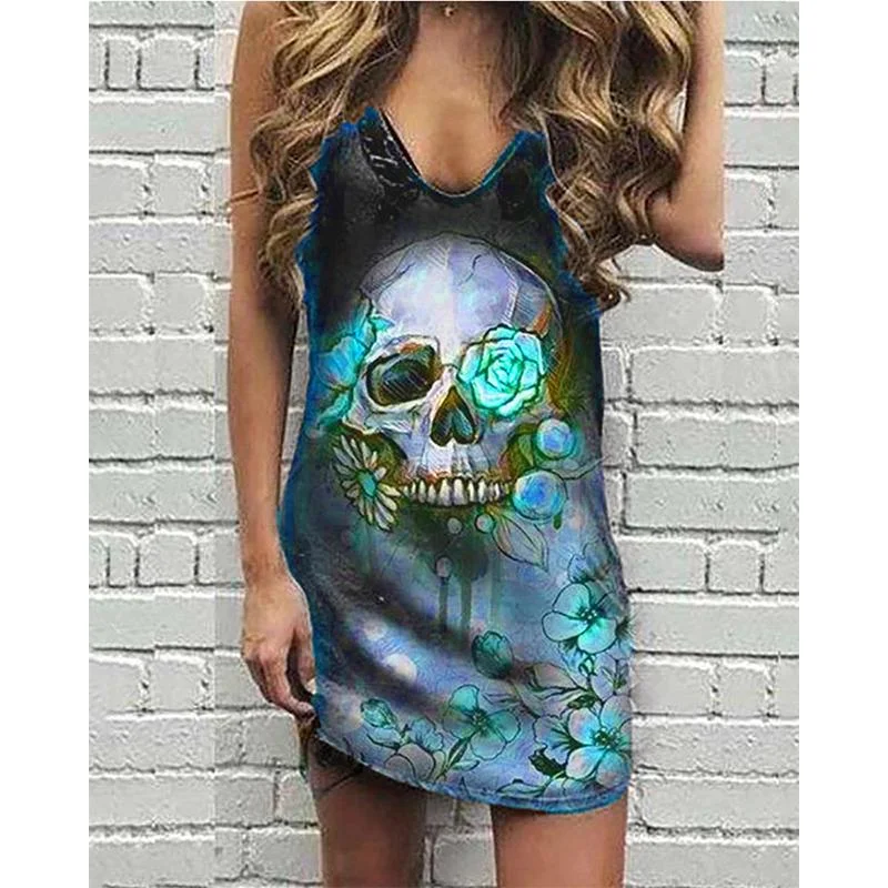 Woman Skull Punk Sleeveless Dress