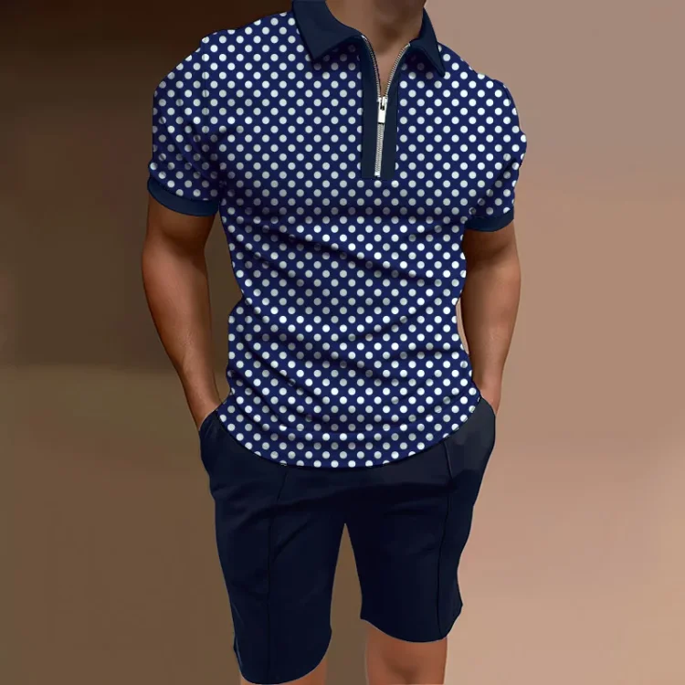 BrosWear Men's Polka Dot Casual Short Sleeve Polo Set