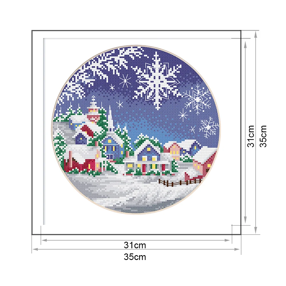 DIY 11CT Cross Stitch Stamped Winter Scenery Needlework Kit(35x35cm) (5256)