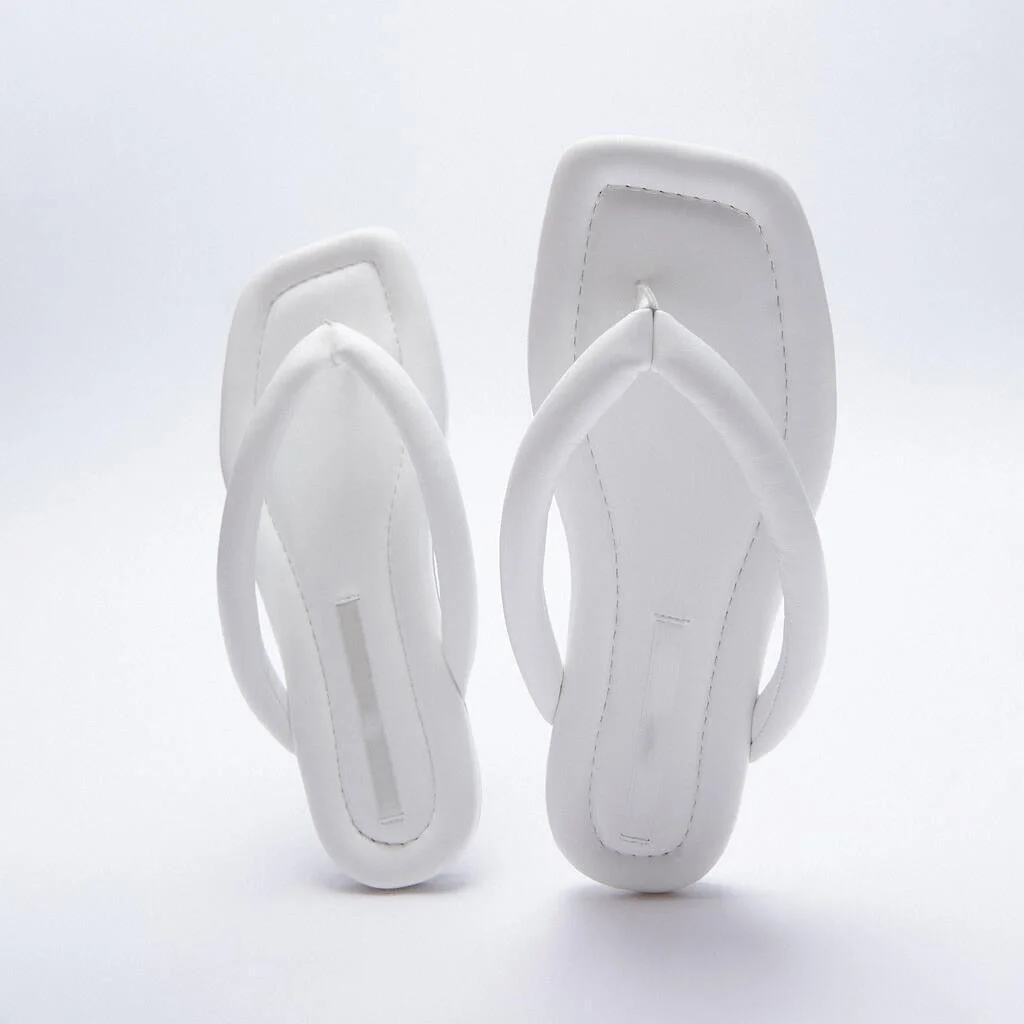 LMCAVASUN ZA same style new White square head Quilting External wear Flat flip flops