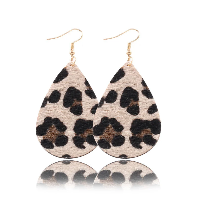 Casual Style Leopard Leather Earrings
