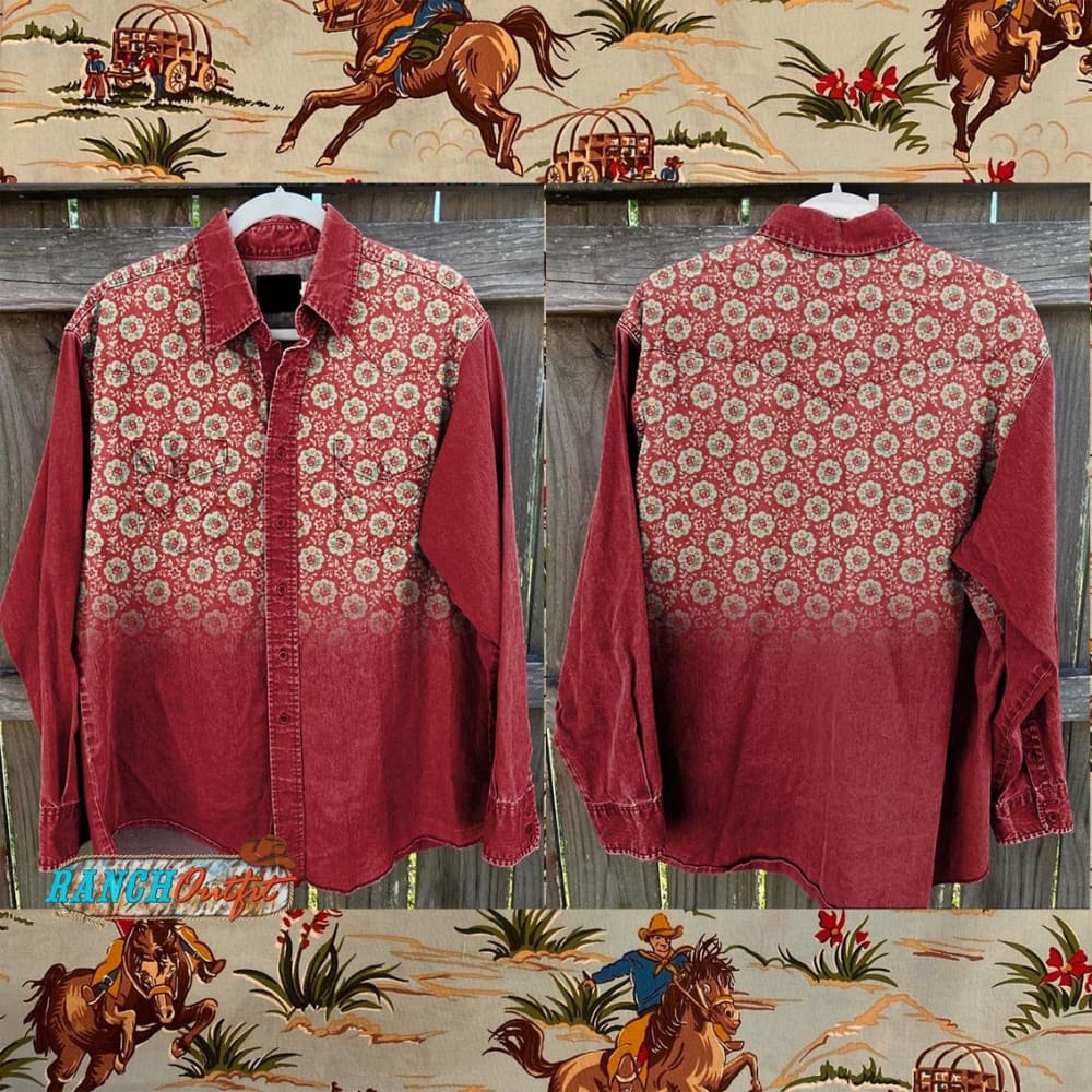 Vintage Red Flower Print Casual Shirt Multicolor / S