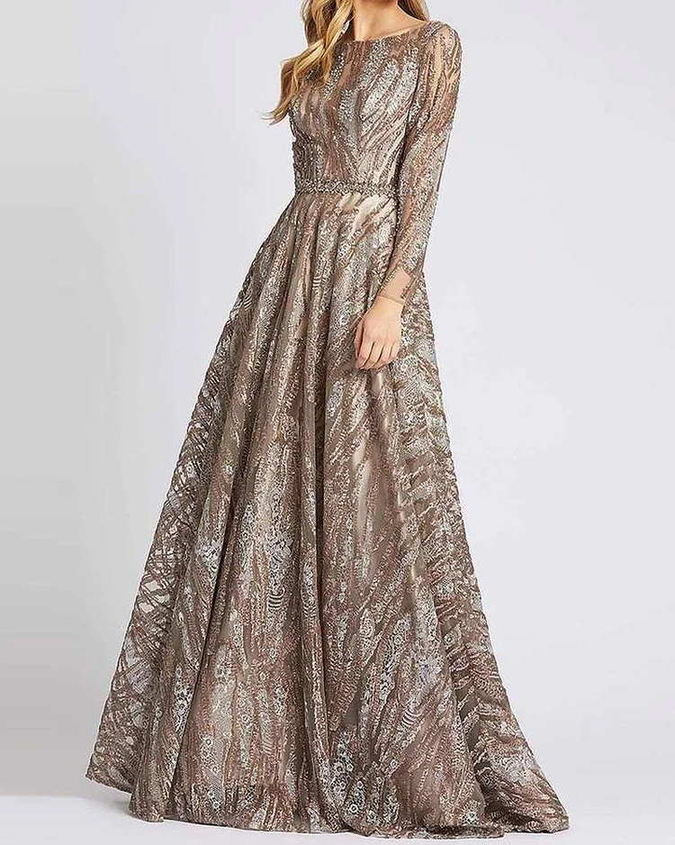 Maxi dress mesh with waist shiny