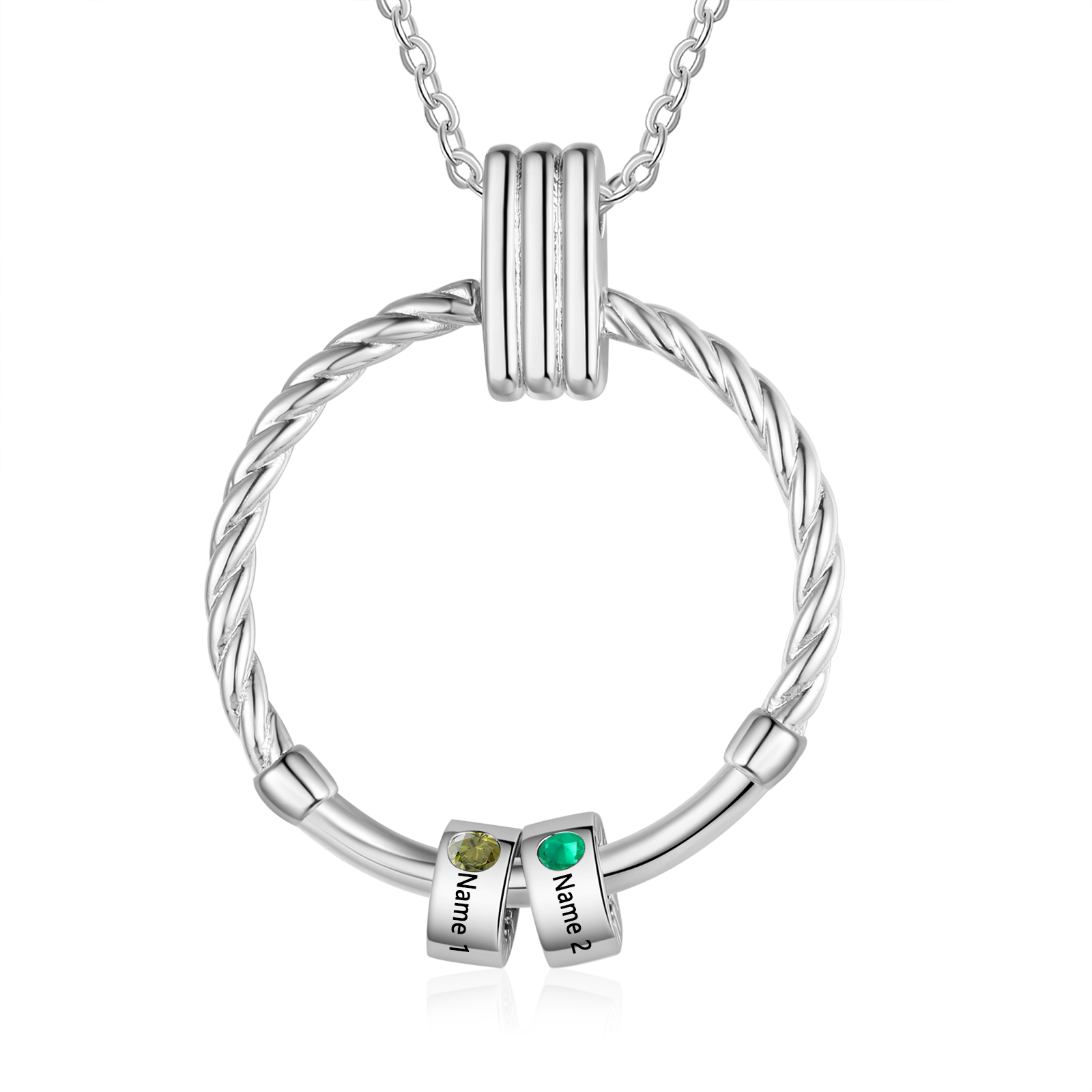 2 Names - Personalised Circle Pendant Necklace Custom Birthstones & Names Necklace Birthday Gift for Her-Jessemade AU