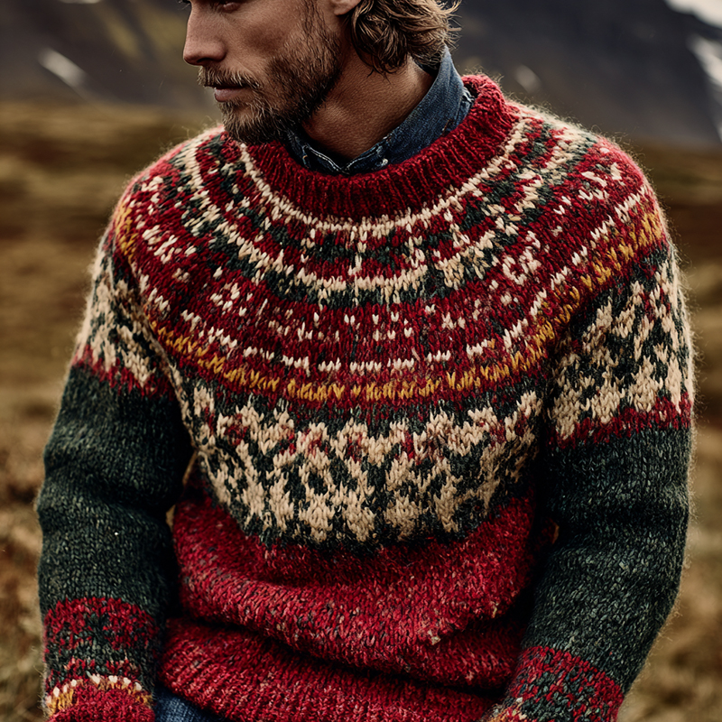 Vintage Norwegian Fair Isle Knit Jacquard Crew Neck Sweater elevenforest