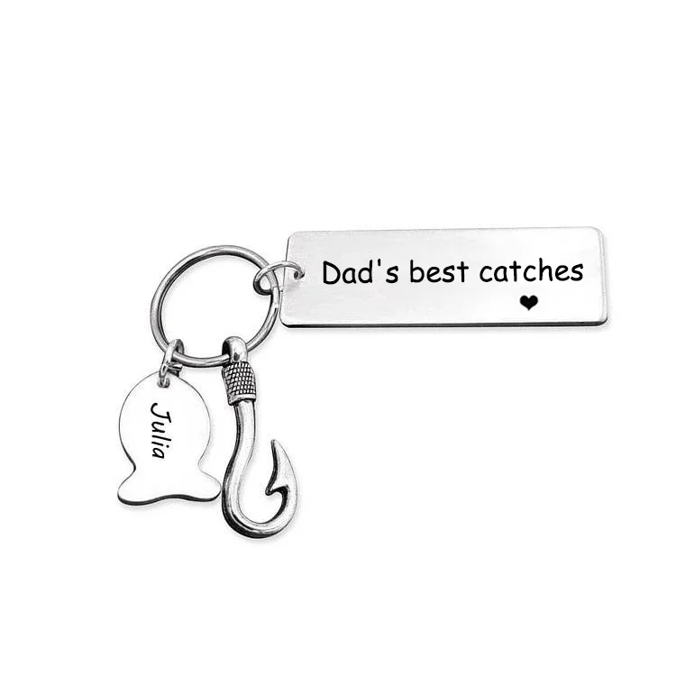 Personalized 1 Name Keychain Fish Charms Keychain Gifts For Daddy - Dad's best catches