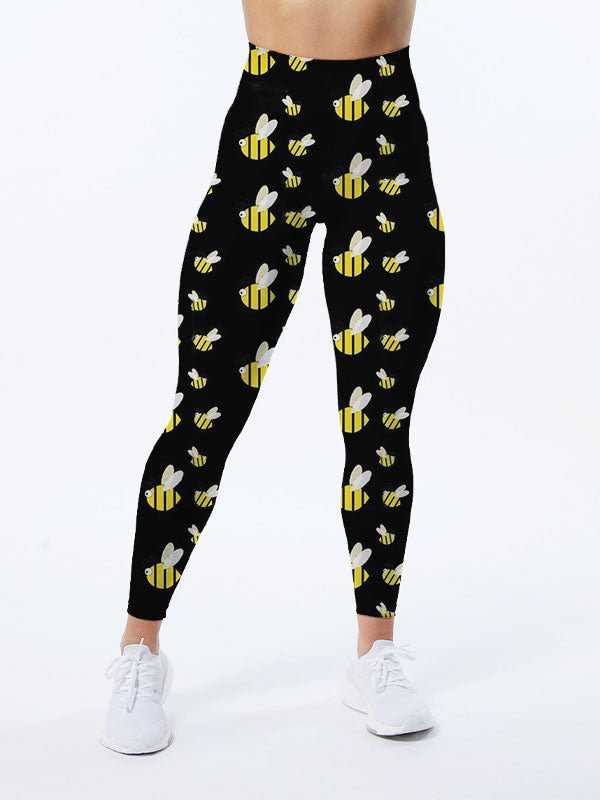 Cute Bee on Black Background Leggings