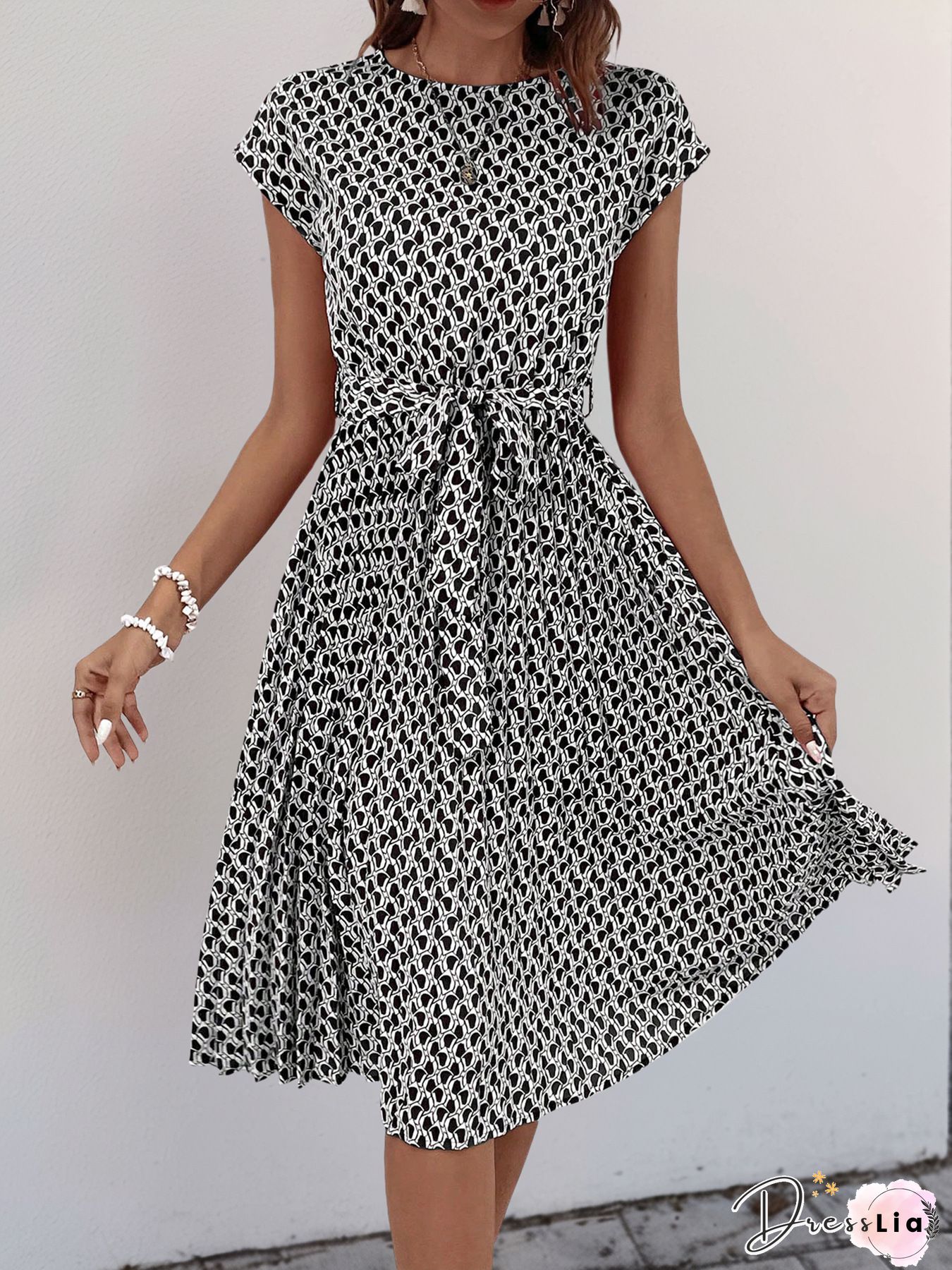 Vintage Floral Printed Lace Short Sleeve V Neck Plus Size Casual Weaving Dress