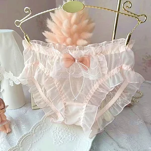 Small fresh mesh ruffled bow underwear