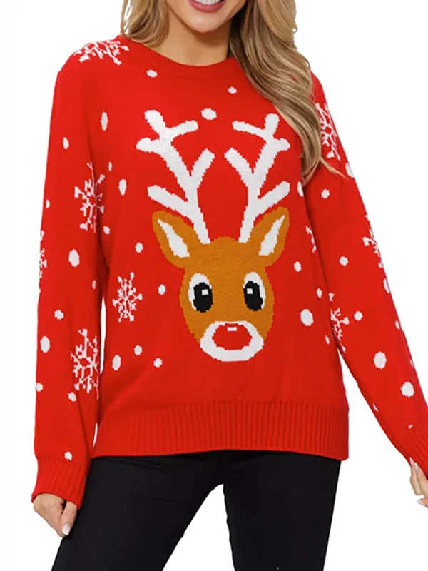 Women's Christmas Crew Neck Long Sleeve Sweater Flusfy