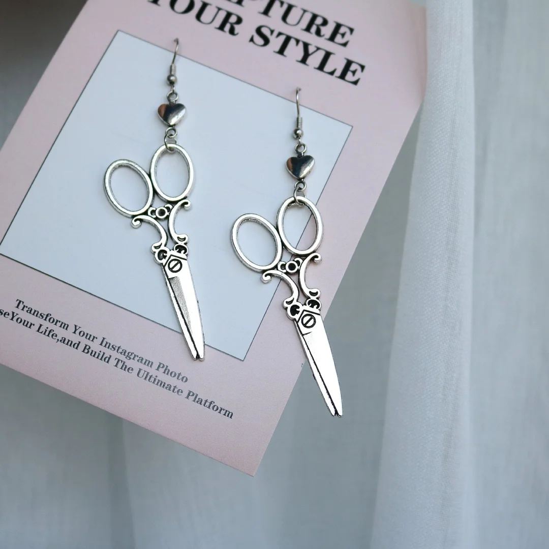 SPOON FORK TRIANGLE RULER STRAIGHT EDGE SCISSORS EARRINGS SET (4 Pairs)