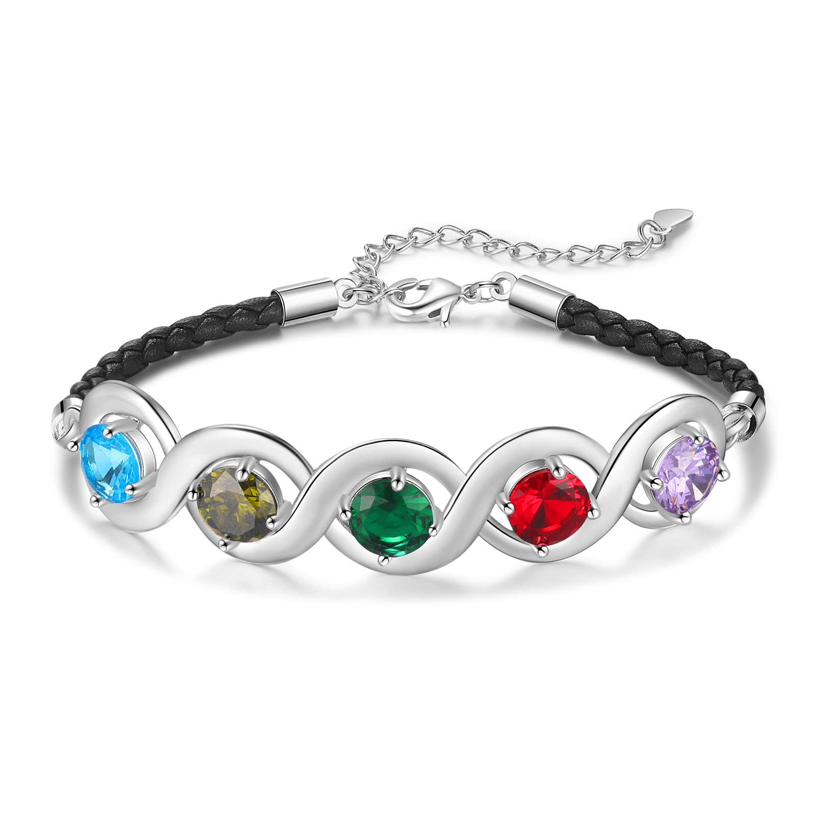 Braccialetto infinito personalizzato con 5 nomi e 5 pietre di nascita regalo per donna