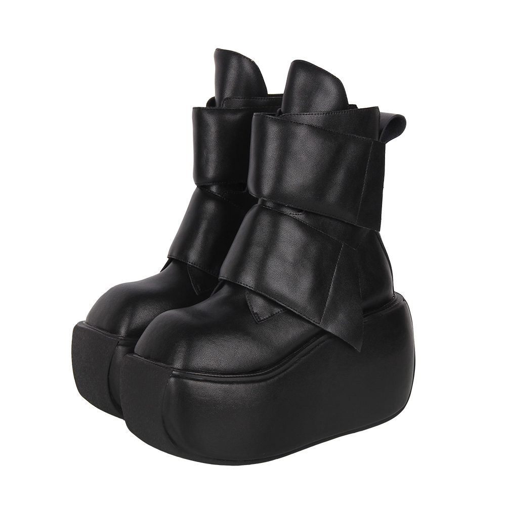 GOOSHOE Motorcycle Punk Black Boots Street Dark Shoes Gothic High Heels Wedges Pumps Platform 34-41