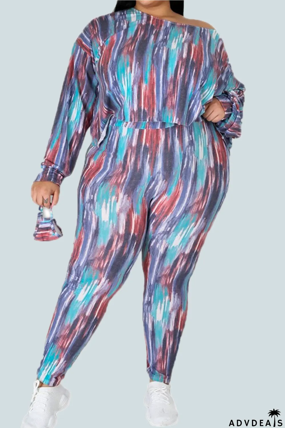 Multi-color Fashion Casual Print Split Joint Oblique Collar Long Sleeve Two Pieces