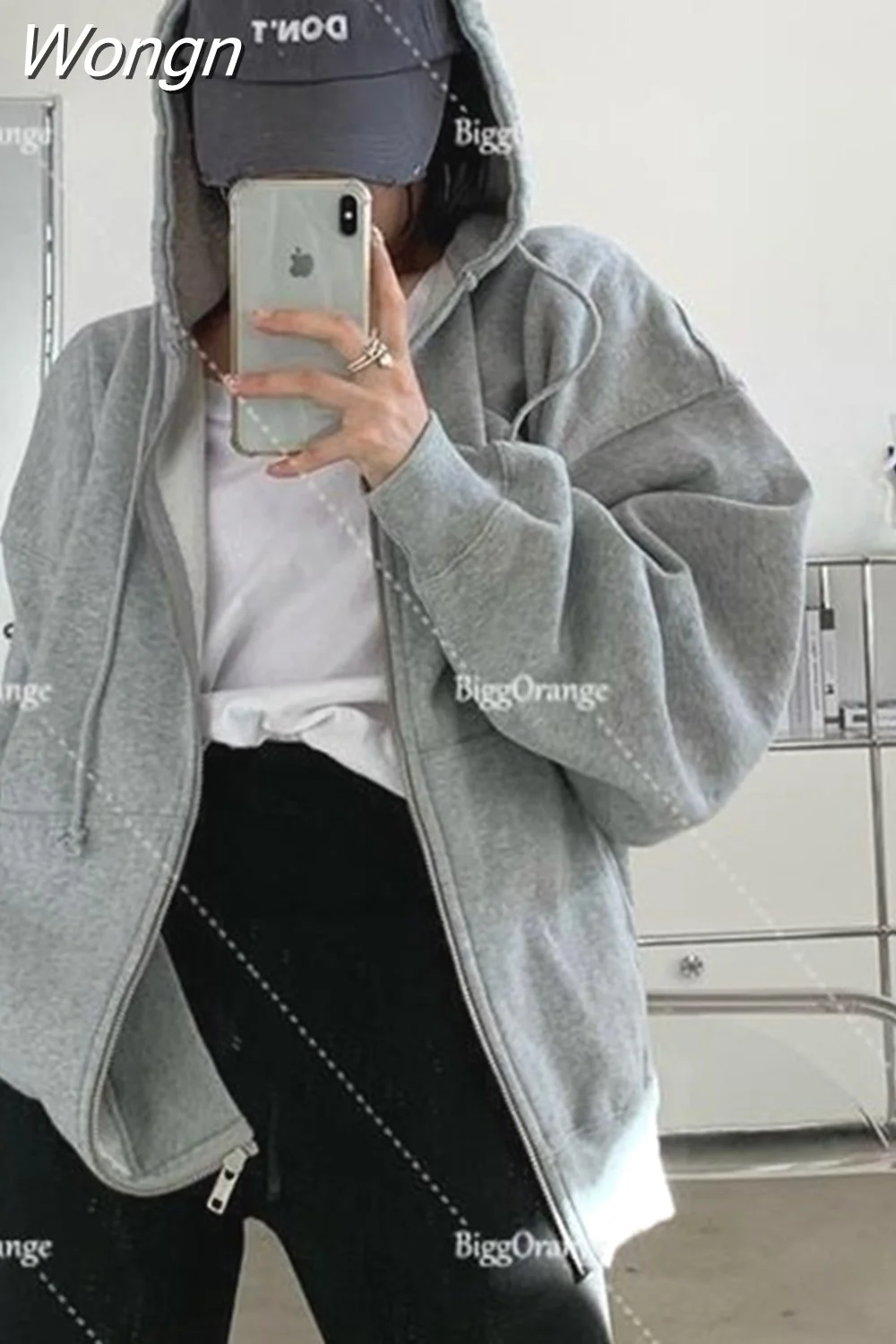 Wongn Letter Print Hoodie Zipper American Purple Streetwear Casual Clothes Hip Hop High Street Oversize Sweatshirts Loose Coat