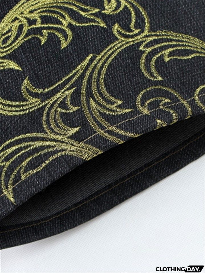 Trendy Street Style Loose Embroidered Comfy Cropped Pants For Men