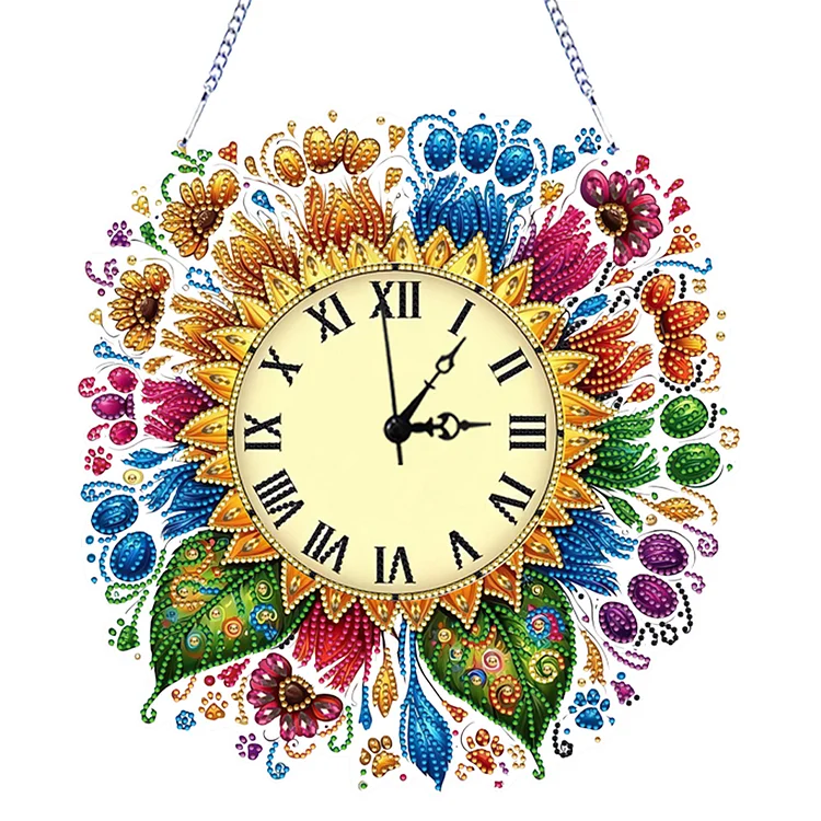 2D Flat DIY Sunflower Diamond Painting Clock Pendant 5D Hanging Clock Art Craft gbfke