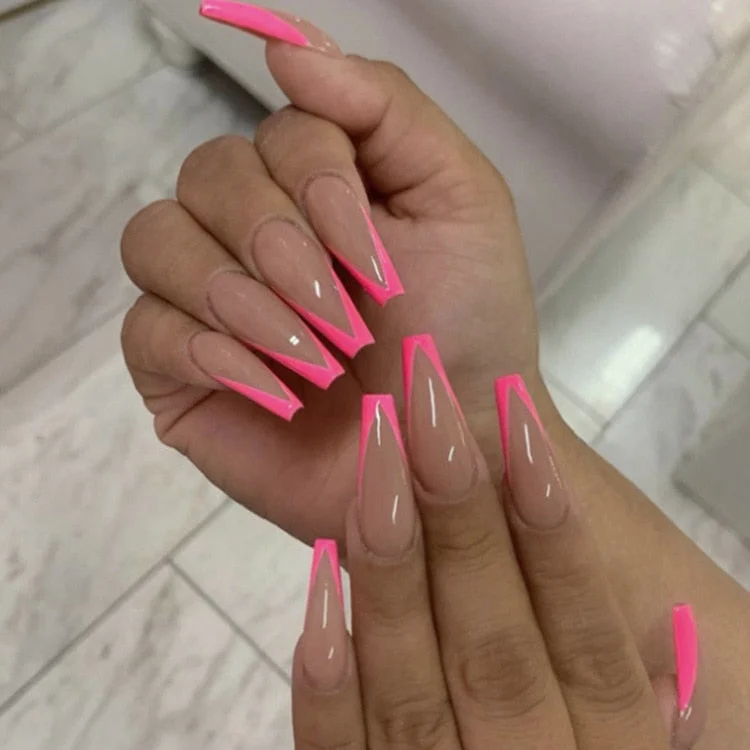 Fashion 24pc/set 10 Sizes Fake Nails Full Cover French False Nail Tips With Double-Sided Nail Adhesive Tab Press On Nails Art-Nail Inspo