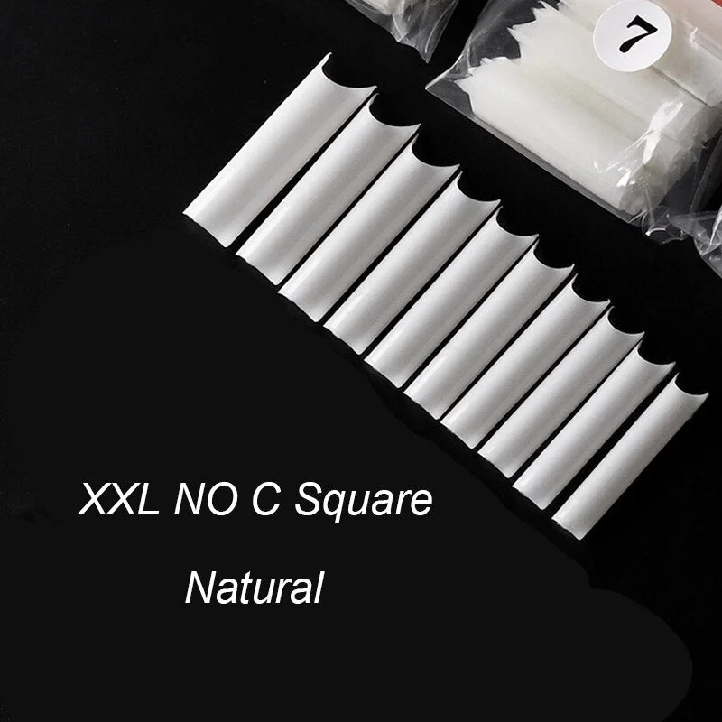 500pcs Flat Square XXL Long Acrylic Nail Tips Flatter Straight Non C Curve Half Cover False Nails Tip Manicure Tool-Nail Inspo