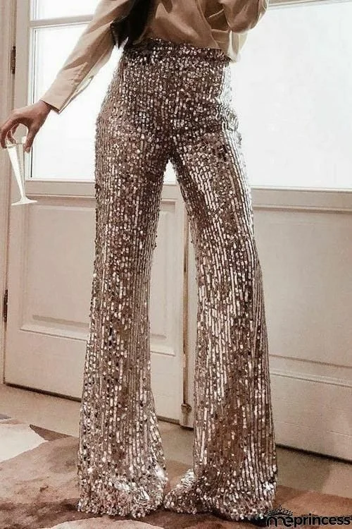 Sequin Wide Flare Pants
