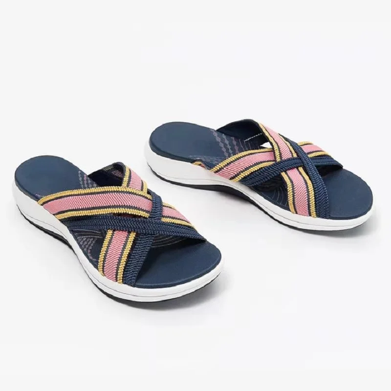 Churchf Churchf New Style Slippers Female Flat Bottom Slope With Fish Mouth Fly Weave Cross Cool Drag Female Slippers Female