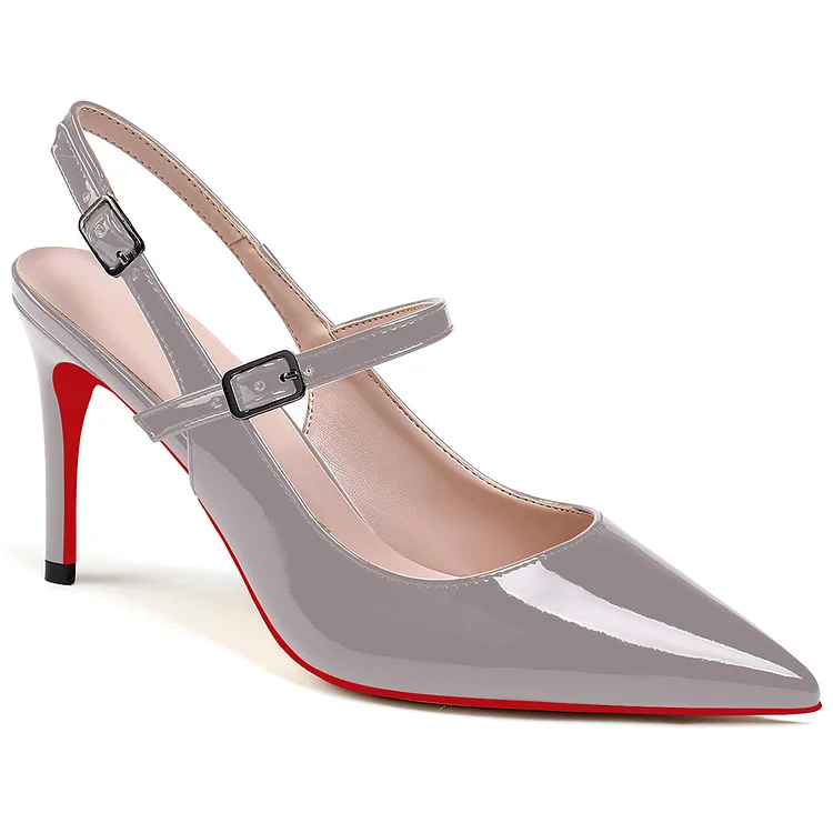 90mm/3.54 Inch Women's Pointed Toe Slingback Heels Red Bottoms Pumps Comfortable Dress Shoes Patent Leather Sandals VOCOSI VOCOSI