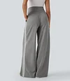 2026🔥 Halara Ribbed SoCinched High Waisted Tummy Control Drawstring Wide Leg Color Block Casual Trousers with Pockets