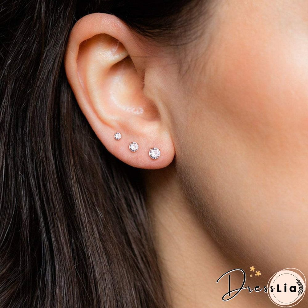 Pairs Stud earrings 925 sterling silver plated round cubic zirconia hypoallergenic set
