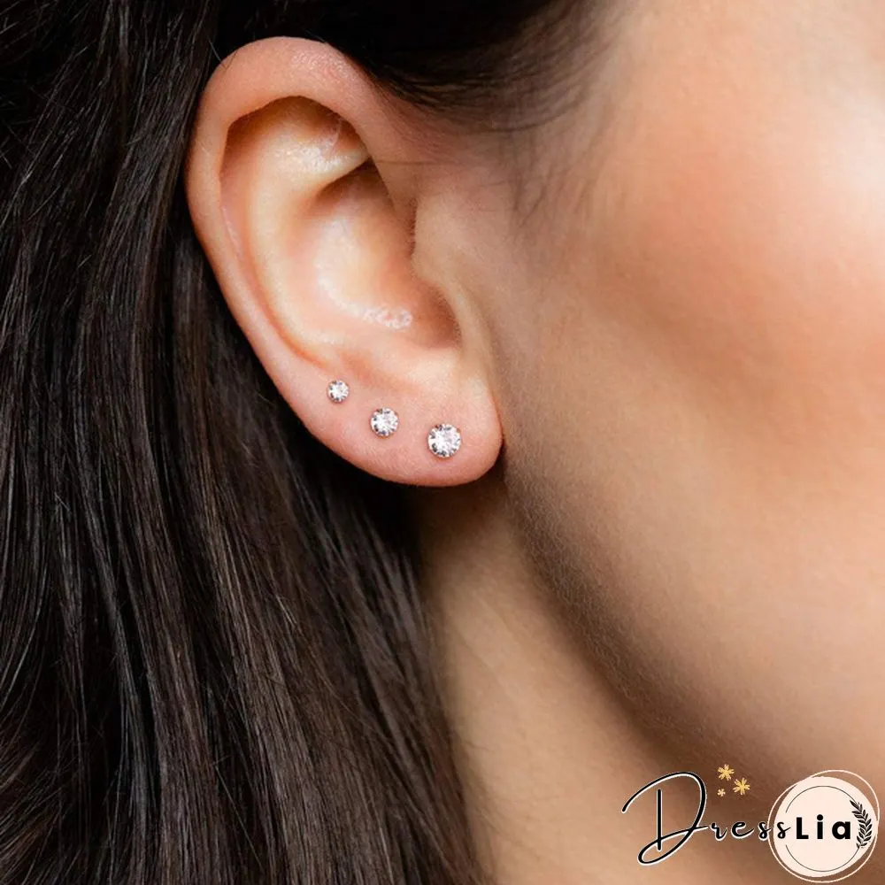Pairs Stud earrings 925 sterling silver plated round cubic zirconia hypoallergenic set