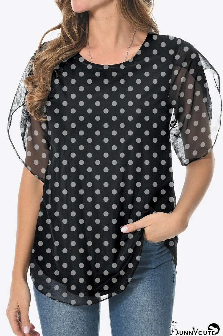 Printed Round Neck Curved Hem Blouse